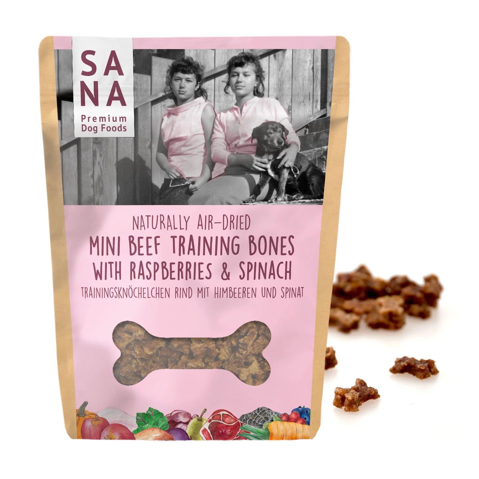 Kosteczki treningowe z wołowiny, malin i szpinaku 100g