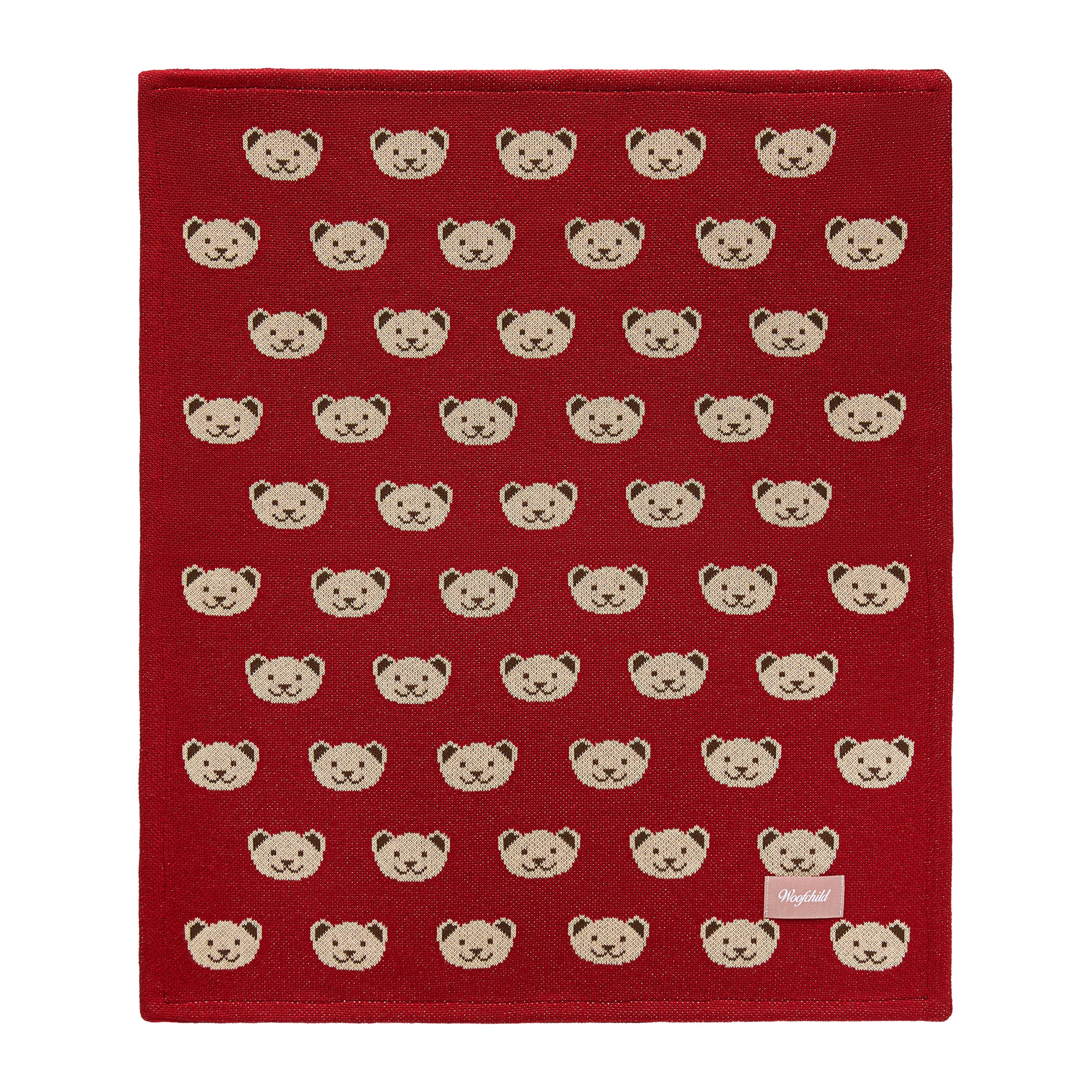 Burgundy blanket with teddy bears
