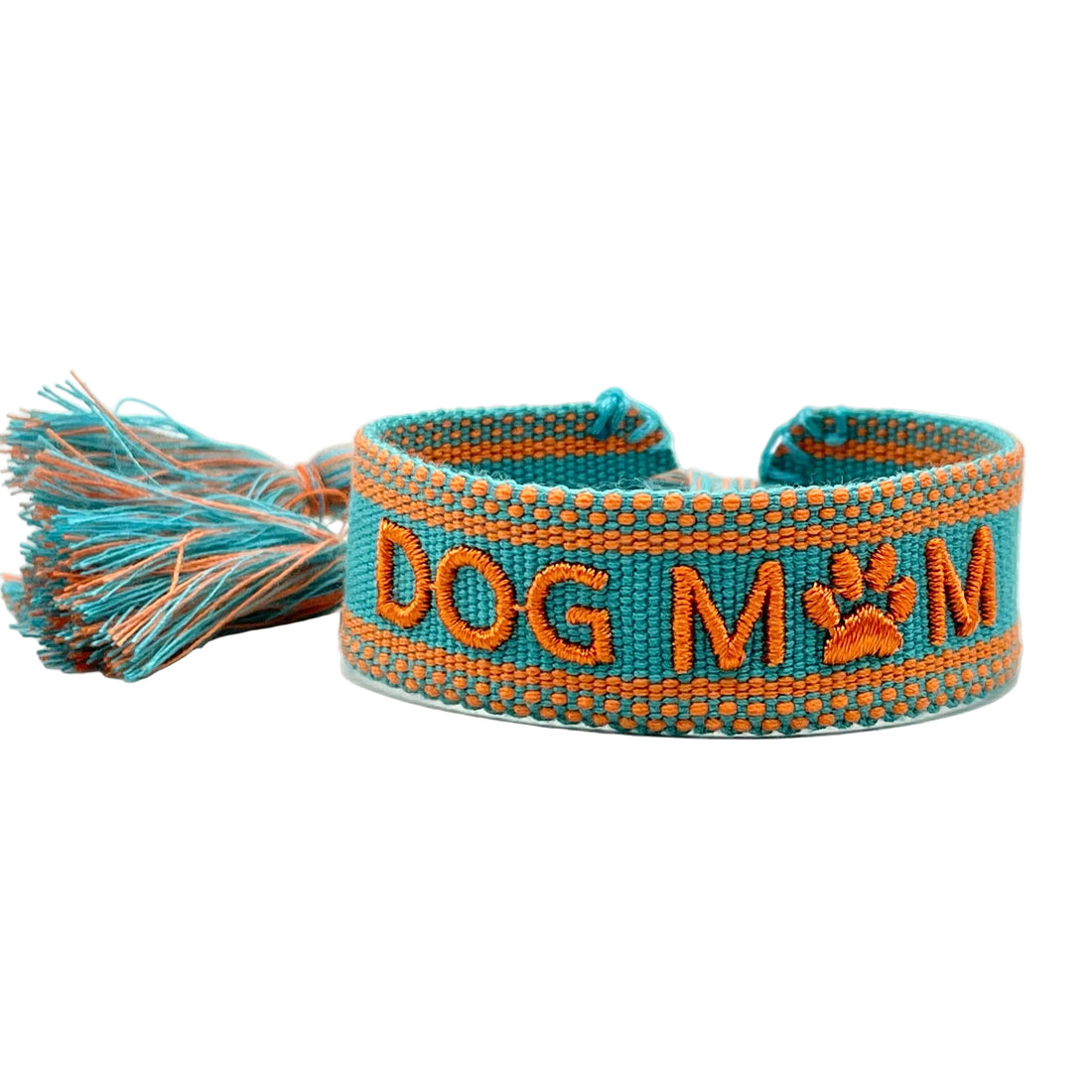 DOG MOM – tkana, haftowana bransoletka typu statement