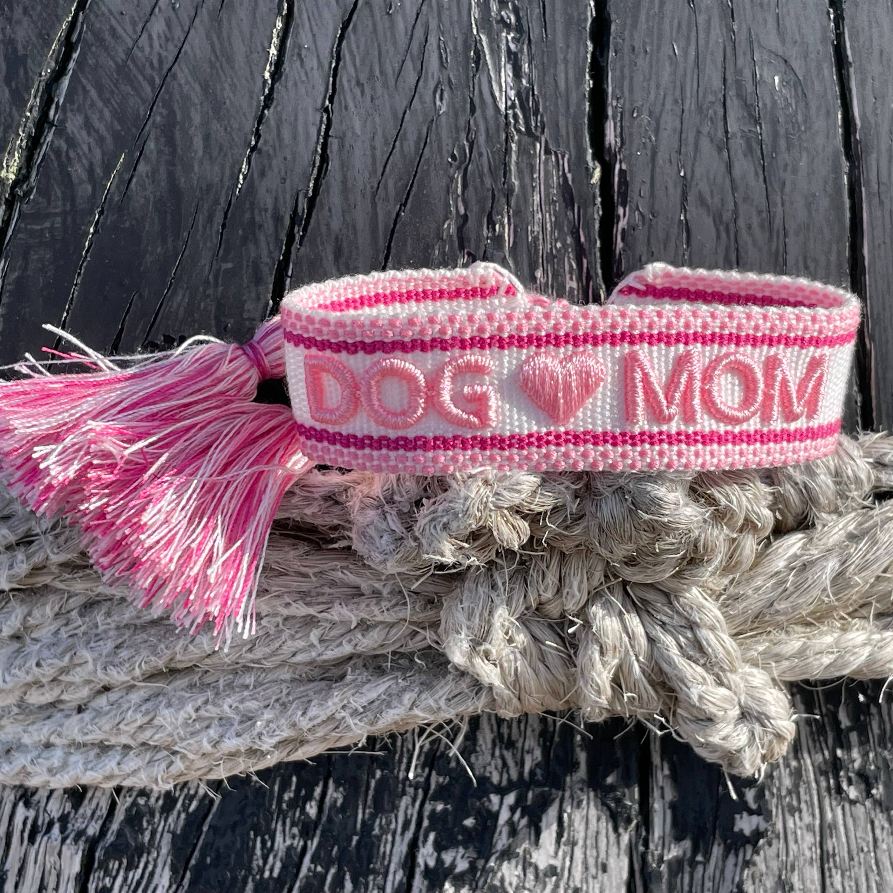 DOG MOM – Woven, Embroidered Statement Bracelet