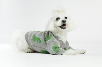 Szary sweterek dla psa w dinozaury