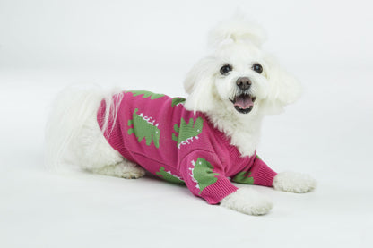 Różowy sweterek dla psa w dinozaury