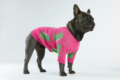 Różowy sweterek dla psa w dinozaury