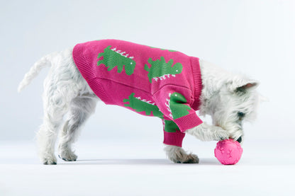 Różowy sweterek dla psa w dinozaury