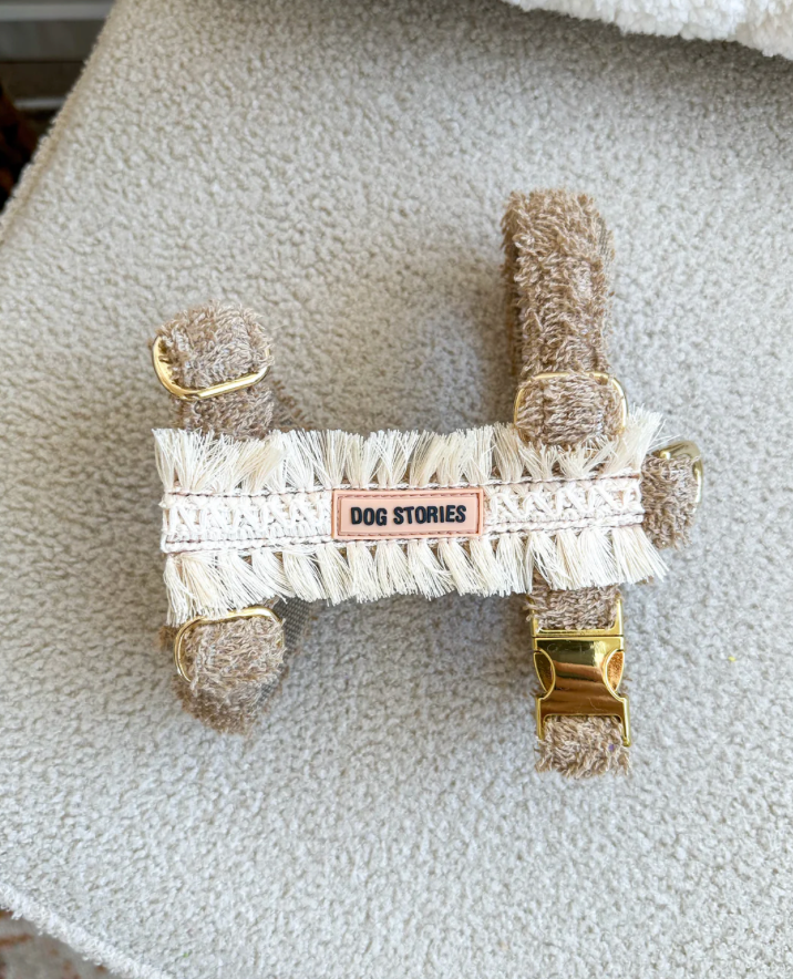 Luksusowe szelki Teddy Sand, złote okucia