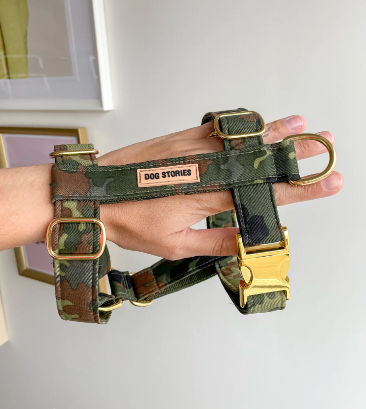 Luksusowe szelki Woodland, złote okucia