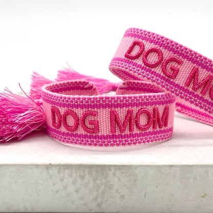 DOG MOM – Woven, Embroidered Statement Bracelet