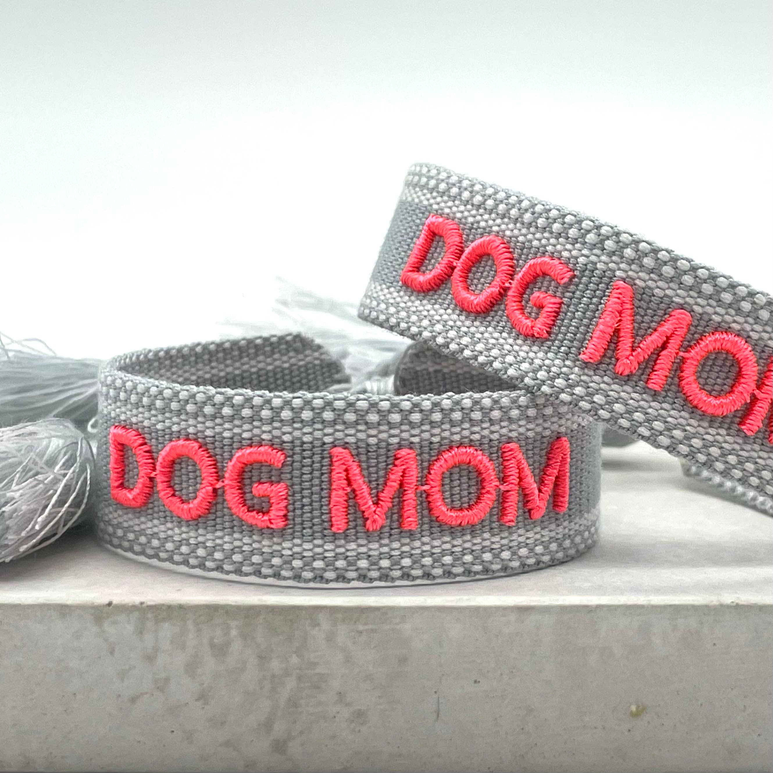 DOG MOM – Woven, Embroidered Statement Bracelet