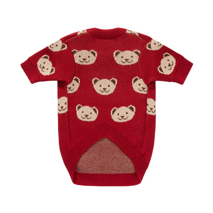 Burgundowy sweterek dla psa w misie