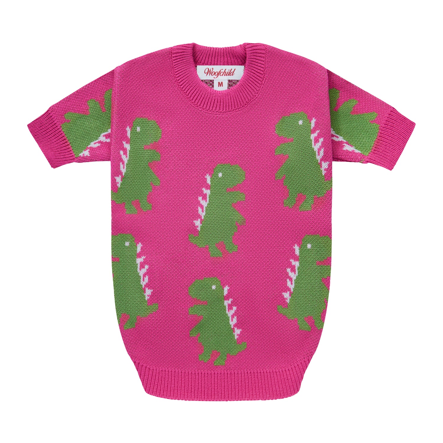 Różowy sweterek dla psa w dinozaury