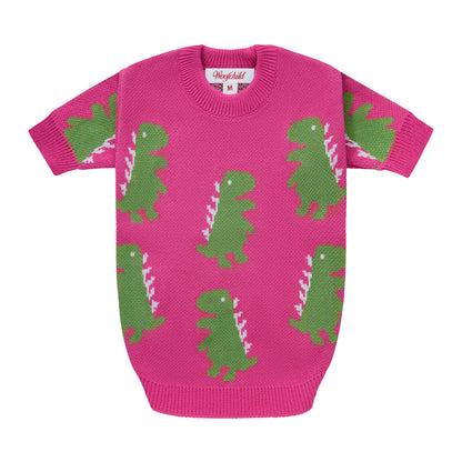 Różowy sweterek dla psa w dinozaury