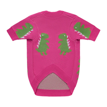Różowy sweterek dla psa w dinozaury