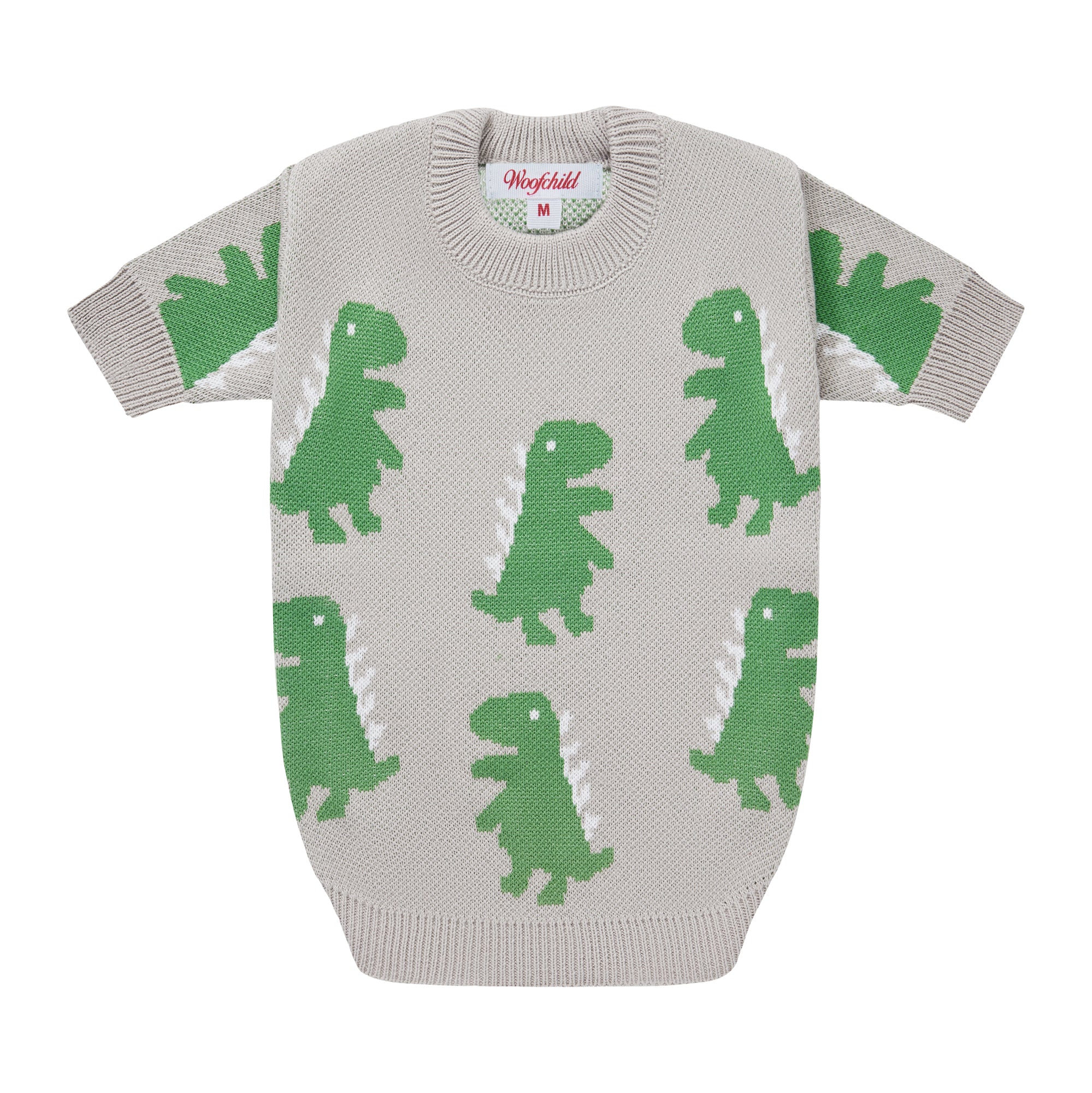 Szary sweterek dla psa w dinozaury