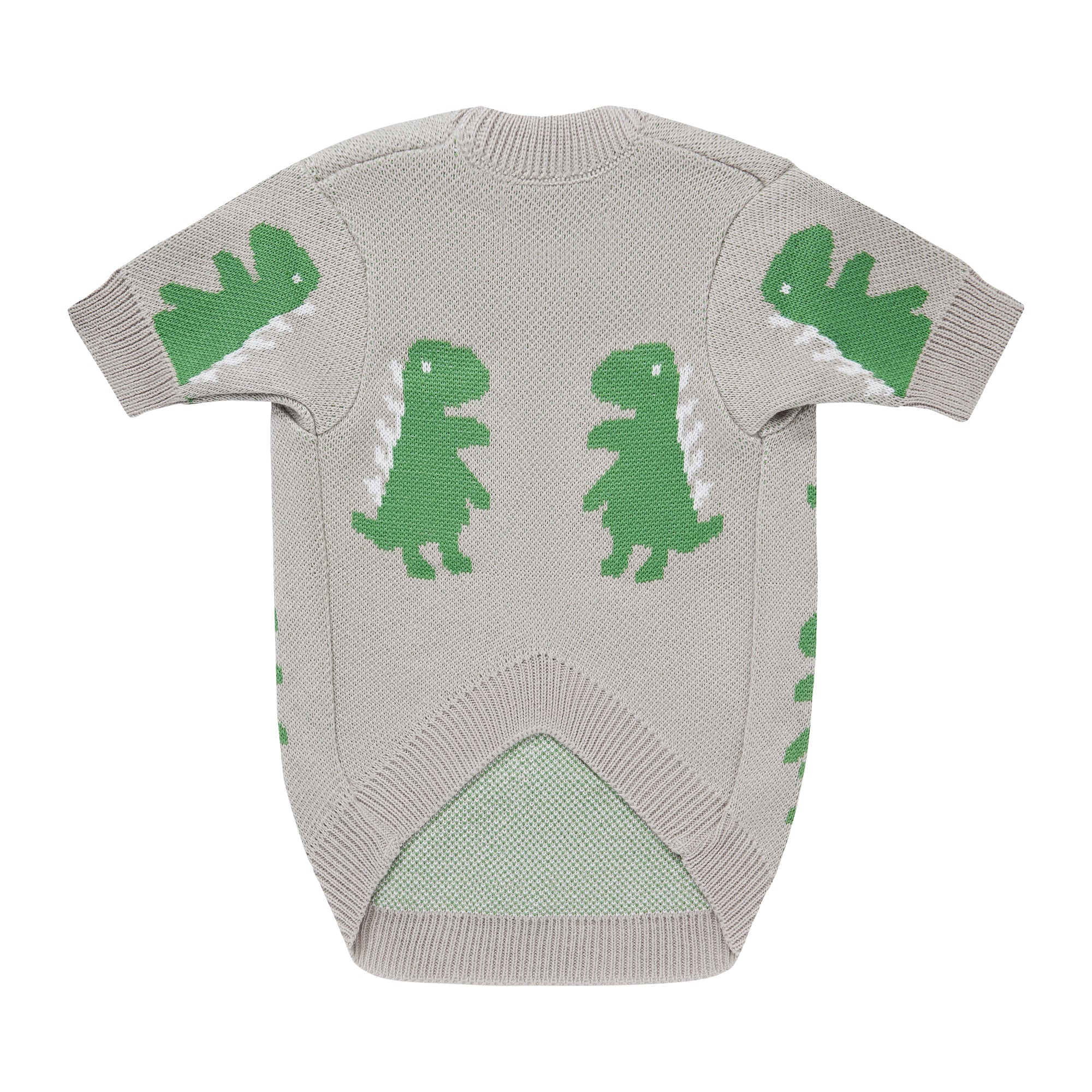 Szary sweterek dla psa w dinozaury