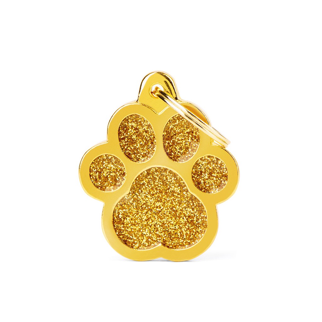 Personalized Name Tag - Big Paw Glitter Gold