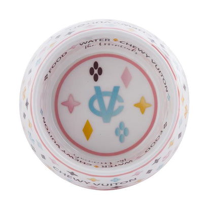 Chewy Vuiton Luxury Pink and White Dog Bowl